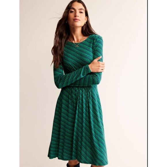 Boden Thea Long Sleeve Jersey Dress Womens Size 10 Green NEW - Picture 1 of 5